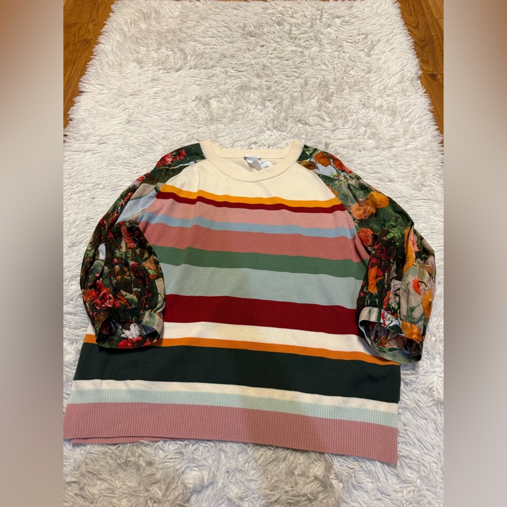 Akris Punto Cactus Blossom Stripe Print Wool Sweater Knitwear Intarsia Floral - Picture 8 of 13